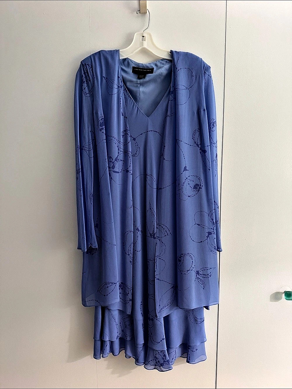 Jones New York Floral Long Sleeve Dress in Blue Size 16